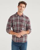 7 For All Mankind Men's Double Face Plaid Patch Pocket Shirt In Burgundy