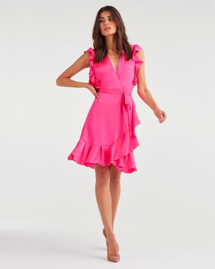 7 For All Mankind Women's Flutter Sleeve Wrap Dress In Paradise Pink