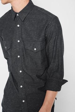 7 For All Mankind Long Sleeve Double Patch Pocket Shirt In Dark Charcoal