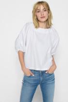 7 For All Mankind Puff Sleeve Tie Top In White