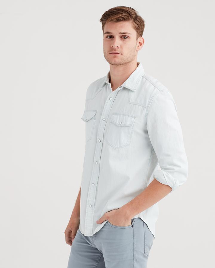 7 For All Mankind Long Sleeve Denim Western Shirt In Off Limits