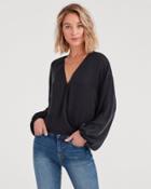 7 For All Mankind Wrap Front Woven Top In Jet Black