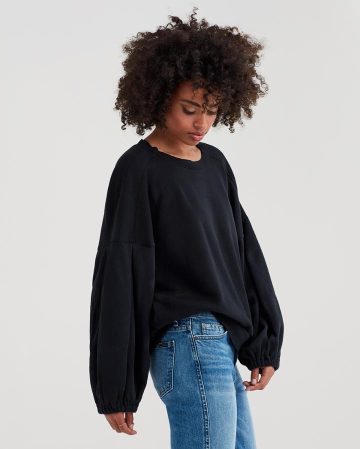 7 For All Mankind Puff Sleeve Sweatshirt In Black