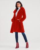 7 For All Mankind Women's Faux Fur Long Chubby Coat In Fire Red