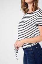 7 For All Mankind Short Sleeve Tie Front Top In Navy White Stripe