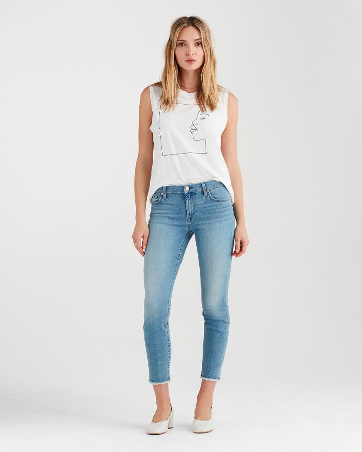 7 For All Mankind Kimmie Crop With Frayed Hem In Desert Heights