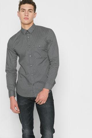 7 For All Mankind Long Sleeve Teardrop Print Shirt In Black