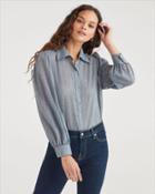7 For All Mankind Women's Puff Sleeve Button Up Shirt In Blue Haze