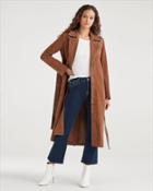 7 For All Mankind Women's Suede Trench Coat With Patent Leather Trim In Cognac