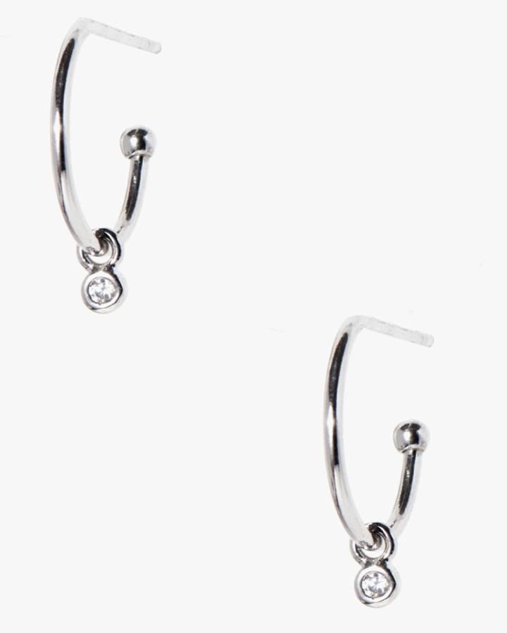 7 For All Mankind Women's Large Sized Hoops With Cz Charm In Silver