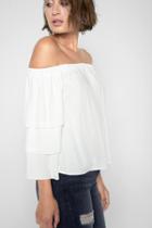 7 For All Mankind Ruffle Off Shoulder Top In White
