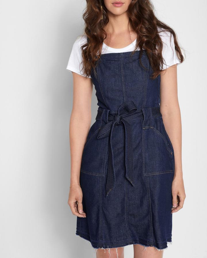 7 For All Mankind Women's A Line Belted Dress In Luxe Lounge Deep Blue