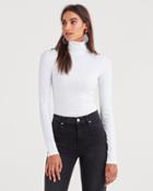 7 For All Mankind Long Sleeve Rib Turtleneck Tee In Optic White