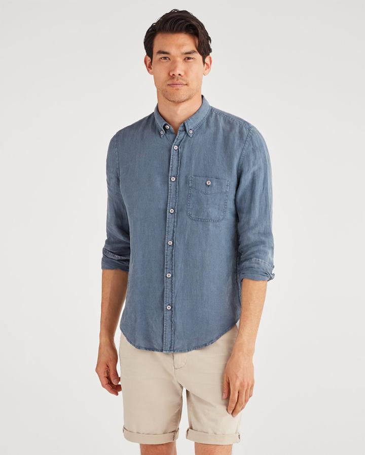 7 For All Mankind Men's New Icon Button Down Collared Shirt In Pigment Slate Blue