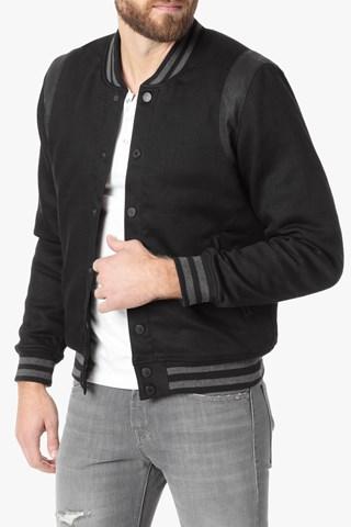 7 For All Mankind Varsity Jacket In Rogue Black Knit Denim