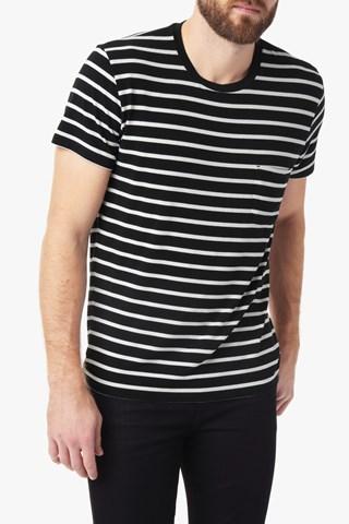 7 For All Mankind Short Sleeve Stripe Crew Tee In Black Stripe