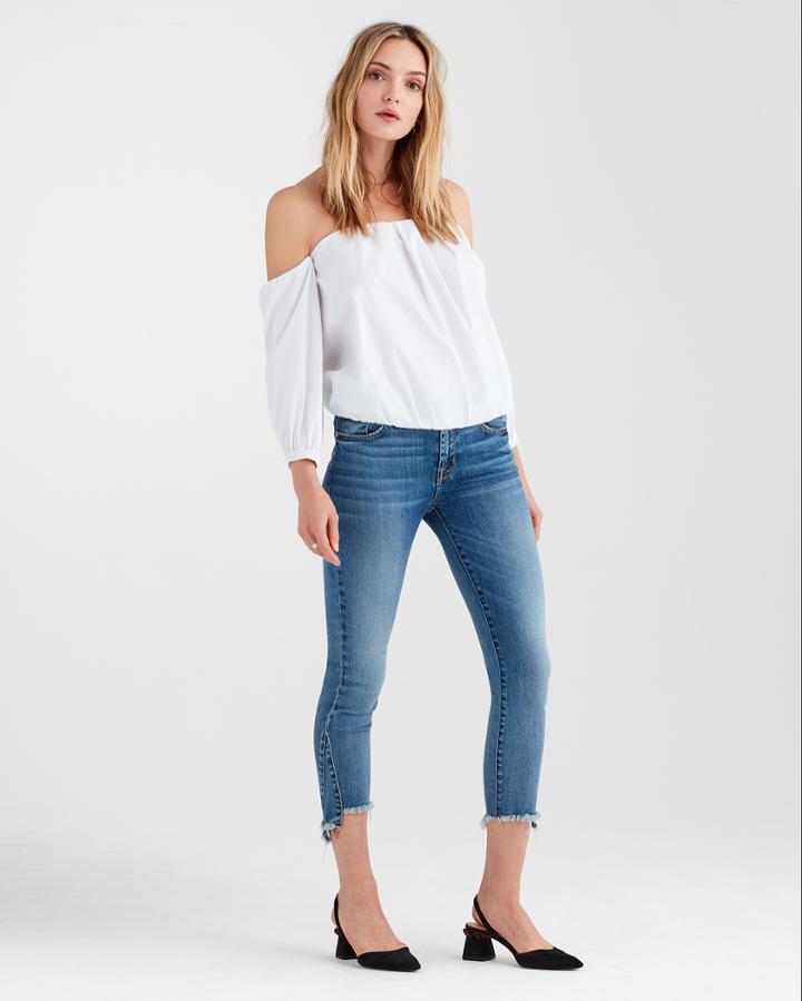 7 For All Mankind Puff Sleeve Off The Shoulder Top In White