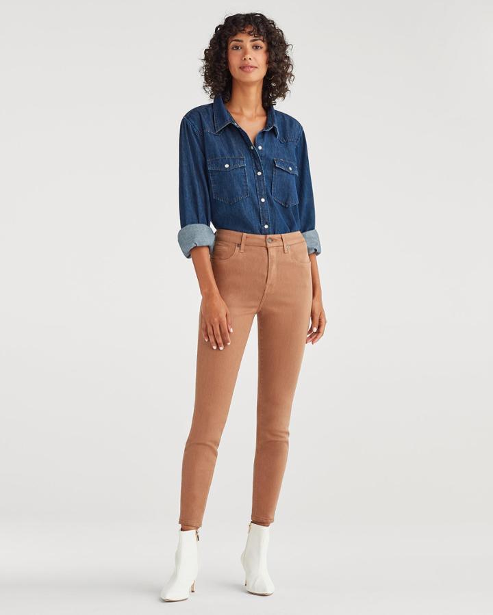 7 For All Mankind Women's High Waist Ankle Skinny In Coated Penny