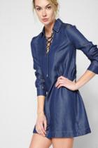 7 For All Mankind Long Sleeve Lace Up Denim Dress In Pacific Rinse