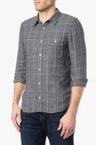 7 For All Mankind Long Sleeve Textured Linen Shirt In Slate Grey