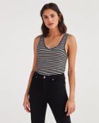 7 For All Mankind Women's Scoop Neck Tank In Black And White Stripe