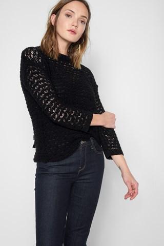 7 For All Mankind Long Sleeve Tie Back Sweater In Black