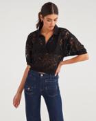 7 For All Mankind Women's Lace Polo Shirt In Jet Black