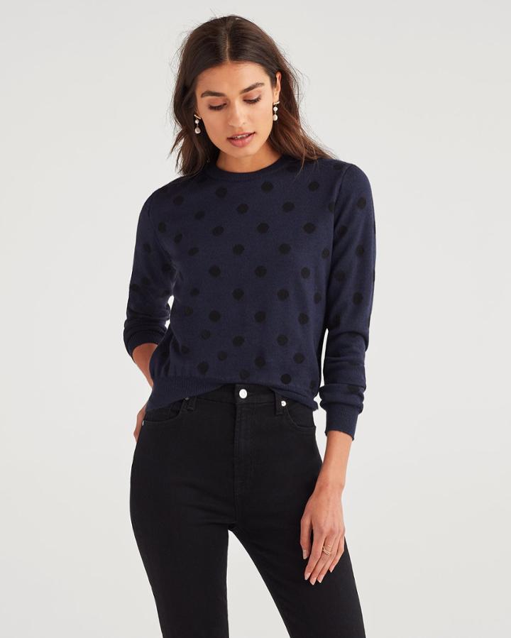 7 For All Mankind Women's Polka Dot Knit Sweater In Navy