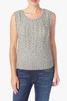 7 For All Mankind Crop Cable Sweater In Grey Marl