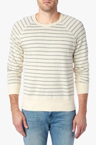 7 For All Mankind Crew Neck Stripe Sweatshirt In Ecru
