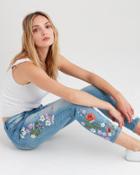 7 For All Mankind Ankle Skinny With Floral Embroidered Hem In Light Riviera