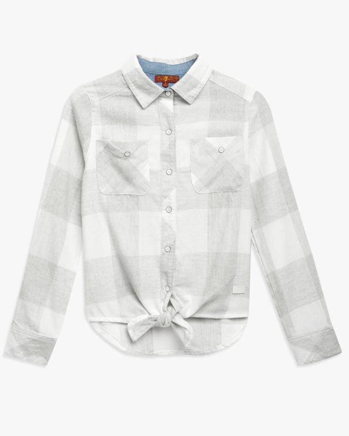 7 For All Mankind Women's Tie Front Shirt In Grey Plaid