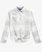 7 For All Mankind Women's Tie Front Shirt In Grey Plaid