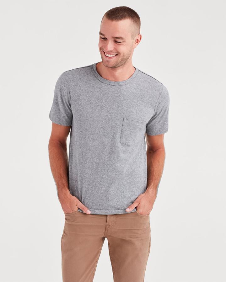 7 For All Mankind Men's Short Sleeve Raw Pocket Crew In Heather Grey