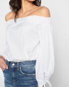 7 For All Mankind Women's Off Shoulder Tie Top In White