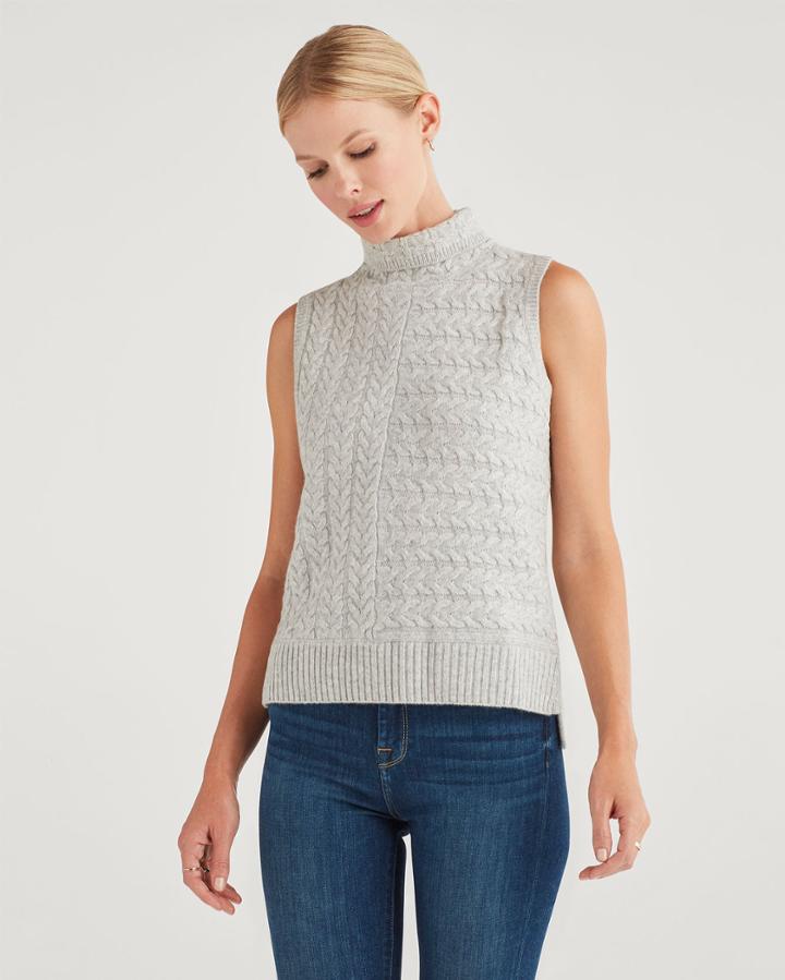7 For All Mankind Women's Merino Wool And Cashmere Sleeveless Turtleneck In Heather Grey