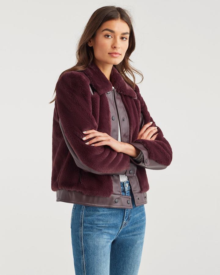 7 For All Mankind Women's Cropped Faux Fur Jacket In Deep Purple