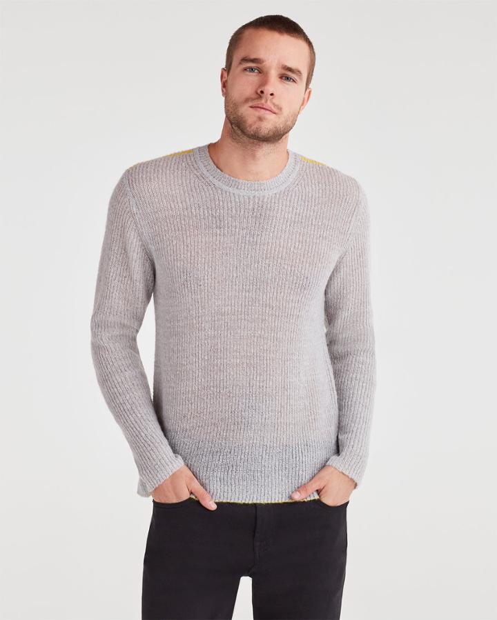 7 For All Mankind Contrast Linking Sweater In Heather Grey With Yellow Linking