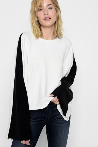 7 For All Mankind Flare Sleeve Crop Sweatshirt In White