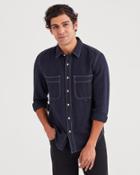 7 For All Mankind Long Sleeve Tripple Needle Work Shirt In Navy