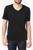 7 For All Mankind Short Sleeve Raw V-neck In Black
