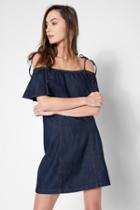 7 For All Mankind Off The Shoulder Ruffle Tie Dress In Deep Blue