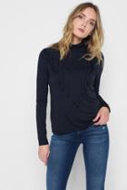7 For All Mankind Turtleneck Ruffle Top In Navy