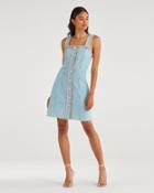 7 For All Mankind Women's Button Front Dress With Rainbow Fringe In Sky High Blue