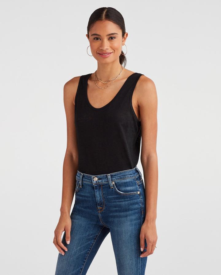 7 For All Mankind Women's Scoop Neck Tank In Jet Black