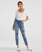 7 For All Mankind Women's High Waist Ankle Skinny With Frayed Hem And Heart Patches In Indigo Springs