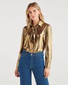7 For All Mankind Women's Satin Neck Tie Top In Liquid Gold