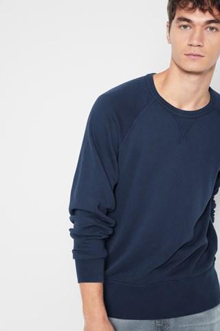 7 For All Mankind Reverse Side Panel Crewneck Sweatshirt In Washed Navy
