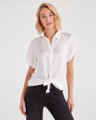 7 For All Mankind Tie Front Short Sleeve Shirt In Soft White