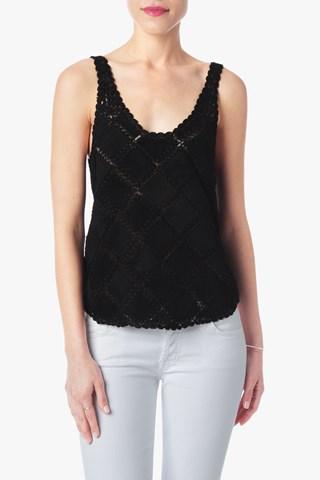 7 For All Mankind Sueded Crochet Tank In Black
